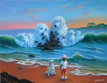 Fantasía popular Painting - perros en el mar fantasía